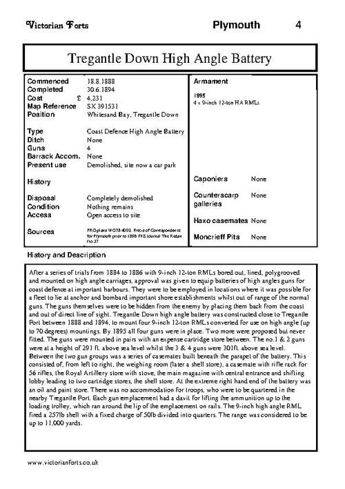 Tregantle Down High Angle Battery datasheet